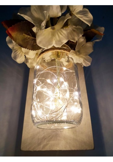 Cajuart Dekoratif İkili Kavanoz Yapay Çiçek Peri Led I Aplik Sarı