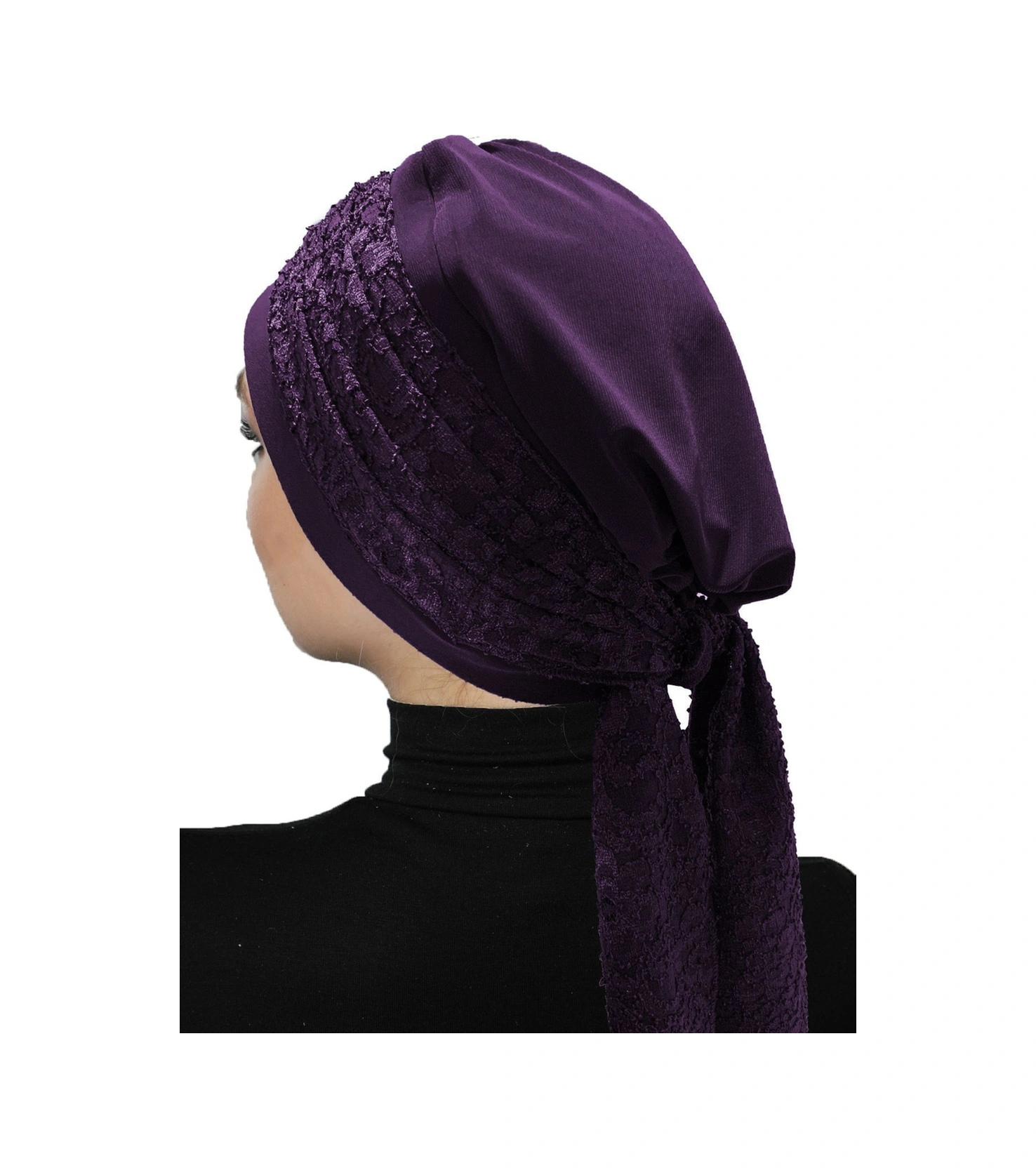 Dantel Bandana Mor Hazır Türban Tesettür Bone Mor