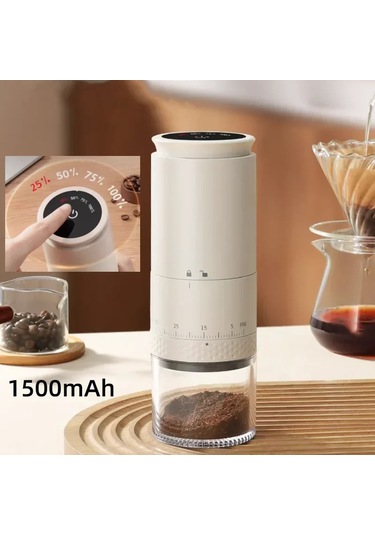 Yeni Elektrikli Kahve Değirmeni 1500mah Konik Kahve Çapak Beyaz