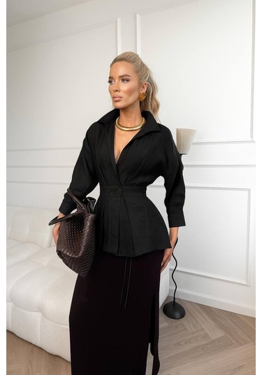 Kadın Şık Pure Form Gömlek Siyah Siyah