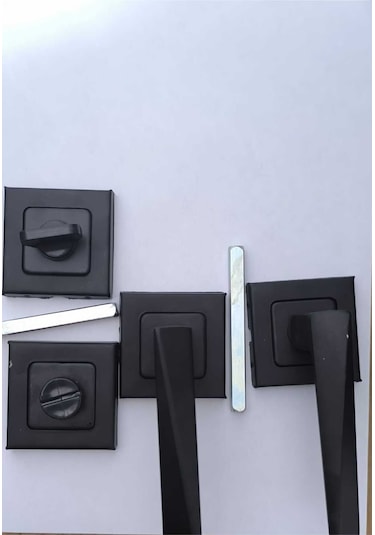 Lüks Mat Siyah Kare Rozetli Wc/banyo Kapı Kolu Seti - Modern Tasarım Metal