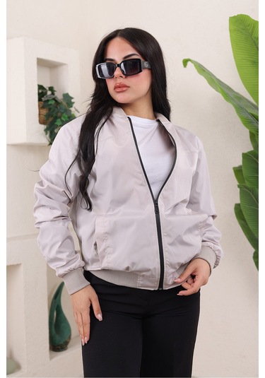 Bomber Kolej Su Geçirmez Ceket Krem Bndk