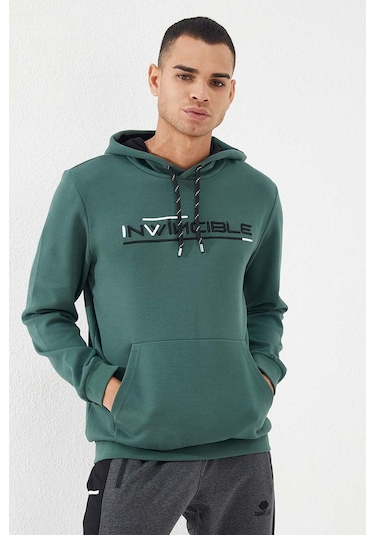 Tommy Life Yeşil Kanguru Cep Standart Kalıp Kapüşonlu Erkek Sweatshirt - 87883 Yeşil