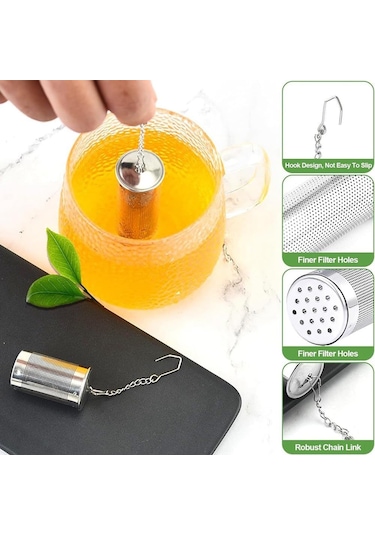 Geeksen Paslanmaz Çelik 4'lü Demlik Filtresi Seti - Büyük Boy Çay Süzmeye Uygun Gümüş