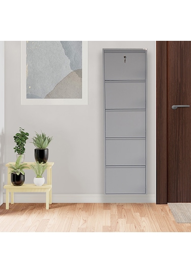 Kilitli 5'li Metal Ayakkabılık - Gri