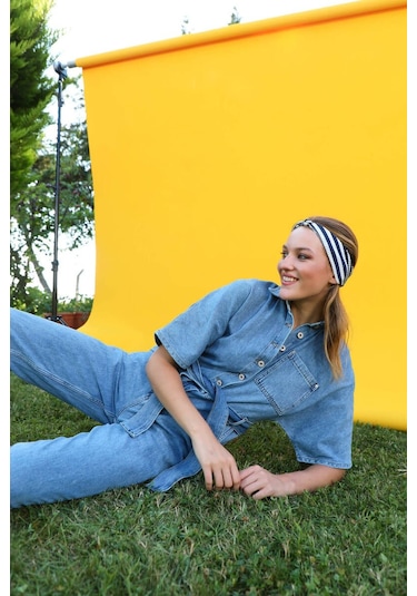 Kadın Yarasa Kol Jean Tulum Mavi 001