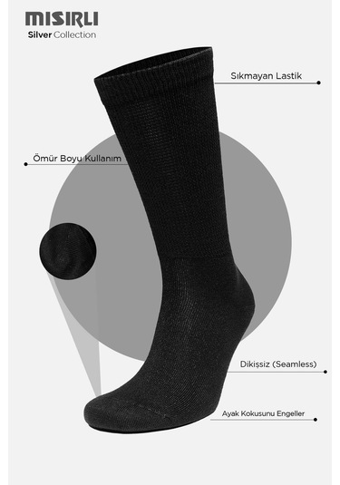 Mısırlı Kadın %10 Gümüş Madeni İçerikli Siyah Soket Çorap M 78000 Sı Siyah