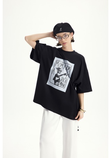 Mai Studıos Mai Studios Co. Rich Woman Oversize Siyah T-shirt SIYAH