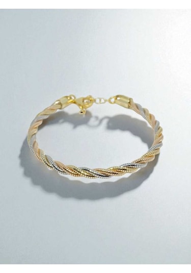 925 Ayar Üç Renkli Burma Model Kadın Gümüş Bileklik Gümüş Gold Rose Gold Gümüş