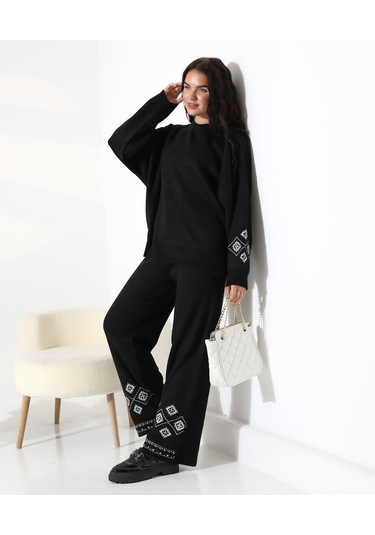 Marakeş Esintisi Alt-üst Triko Takım Siyah