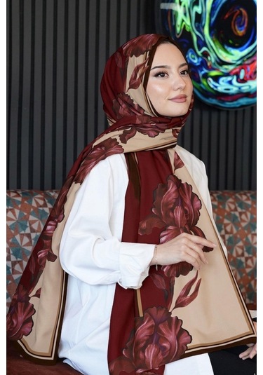 Afvente Çiçek Desen Bordo Soft Pamuk Şal Diğer