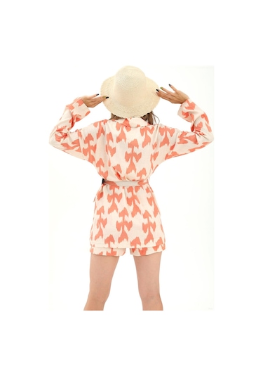 Kemerli Desenli Oversize Blazer Ceket - Turuncu-turuncu Turuncu