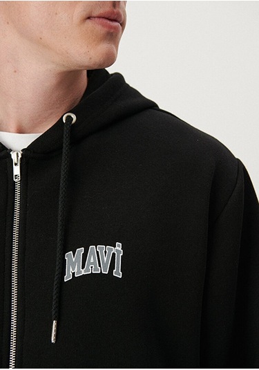 Mavi - Mavi Logo Baskılı Fermuarlı Siyah Sweatshirt 0611715-900 Siyah