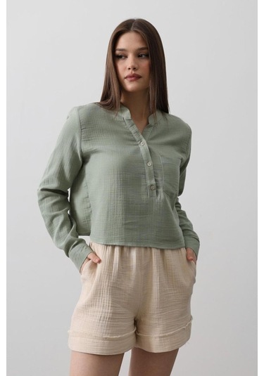 Cepli Hakim Yaka Bluz - Haki Haki