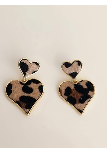 Leopar Kalp Sallantılı Model Küpe Leopar Desenli Çok Renkli