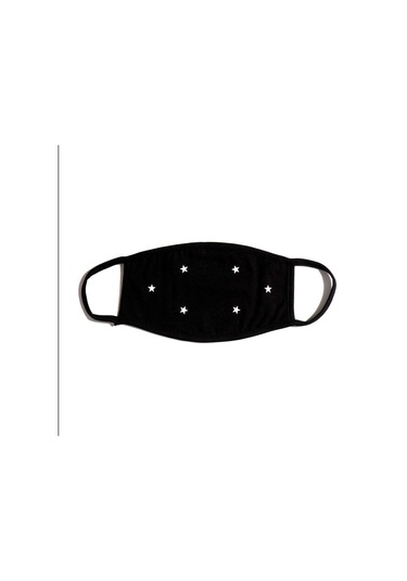 Bant Yıldız Desenli Pamuklu Yıkanabilir Maske Beyaz - Siyah