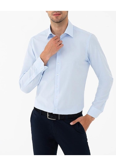 Advante Slim Fit Pamuk Saten Erkek Gömlek Buz Mavi