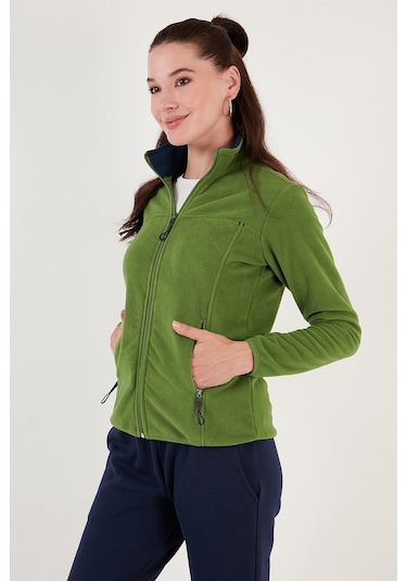 Lela Slim Fit Anti-Pilling Tüylenme Yapmayan Fermuarlı Cepli  Hırka Bayan Polar 5907002 Fistik Yeşil