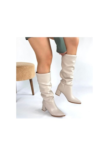 Piyat Ten Cilt Topuklu Çizme Ten