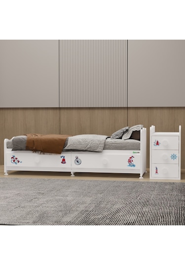 Garaj Home Melina 5 Çekmeceli Büyüyen Mdf Çıtalı Beşik - Denizci Beyaz