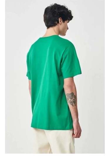 Unisex Düz Biskilet Yaka Oversize T-shirt - Yeşil Yeşil