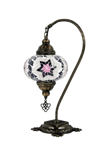 Dekoratif Abajur Ayaklı Masa Lambası Mozaik Dekorasyon Lamba Mor - Pembe