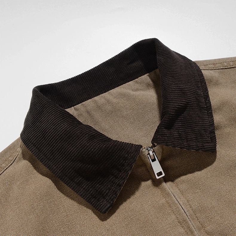 Snapbuy Yıkanmış Denim Ceket, Amerikan Retro Stili, Kontrast Yakalı, Bol Kesim Bej - Kahverengi