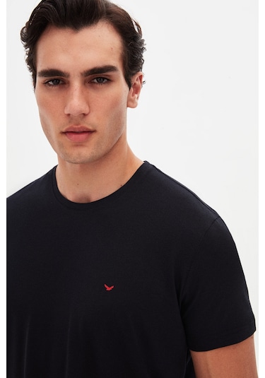 Ds Damat Regular Fit Siyah Düz Nakışlı %100 Pamuk T-shirt 4hc140632006m Siyah