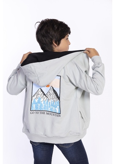 Toontoy Erkek Çocuk Baskılı Kapşonlu Hırka Gri