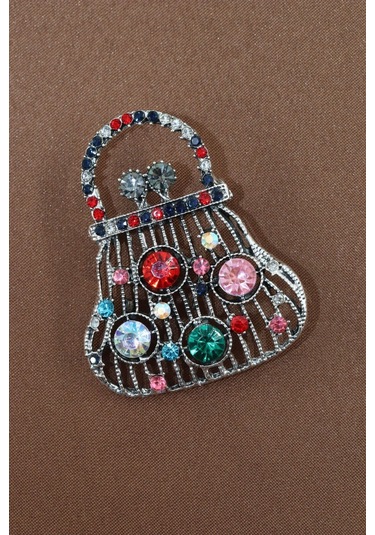 Pırlanta Taşlı Para Çantası Broş. Yaka İğnesi Broş. Taşlı Tasarım Broş. Kadın Broş. Broş. Çanta Broş Çok Renkli