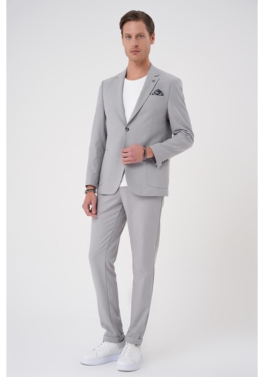 Comfort Fit Mono Yaka Torba Cep Casual Gri Ceket C 708 Gri