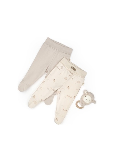 Bebek 2li Patikli Pantalon %100 Organik Pamuk , Bebek - Yenidoğan- Csy8179 Ekru