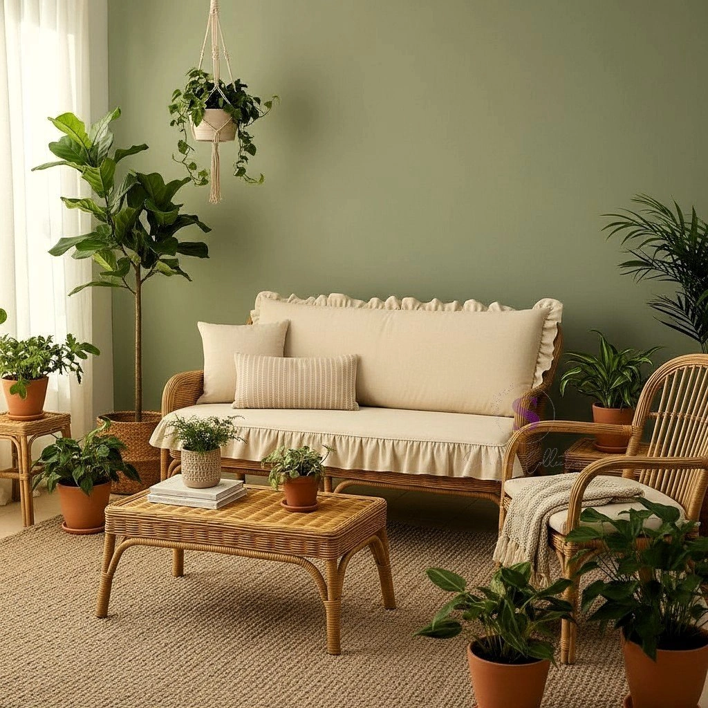 El Yapımı Buldan Yıkanmıs Keten 4 Tarafı Fırfırlı Bank Minderi 110x50x5cm Bej