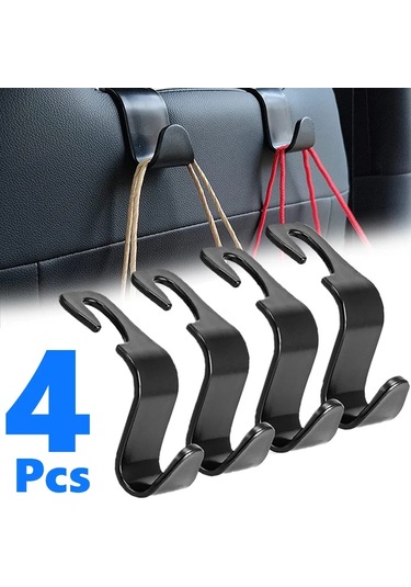 4 Adet Çanta Kancaları Araba Klipleri Ön Koltuk Kafalık Gri Siyah