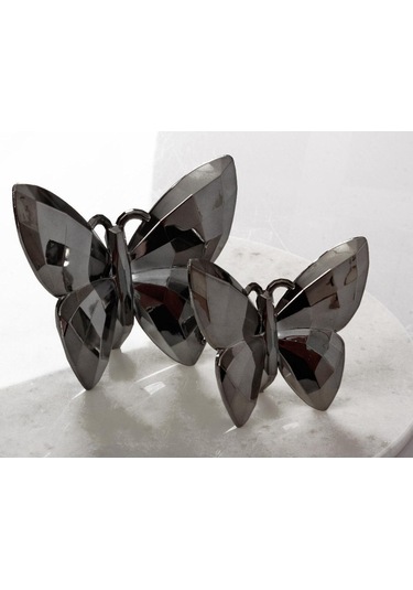 Akrilik Kristal Kesim 2'li Biblo Kelebek Füme 12 Cm X 14 Cm