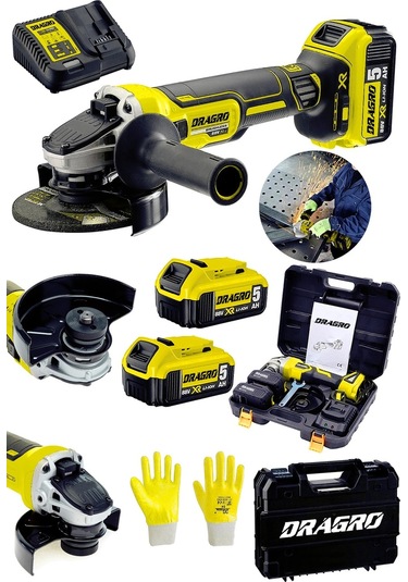 Dragro DRG-tşlm58 88 V 5Ah Sarı Akülü Taşlama Makinesi Sprel Kömürsüz Şarz Göstergeli Devir Ayarlı Çantalı