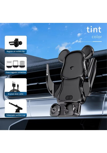 Xindoker Oto Telefon Tutucu 15w Kablosuz Şarj, Akıllı Sensörlü Açılma/kapama, 360 Döner, 3 Adet Manyetik Bağlayıcı, Sünger Yastık, Abs Malzeme Siyah Siyah