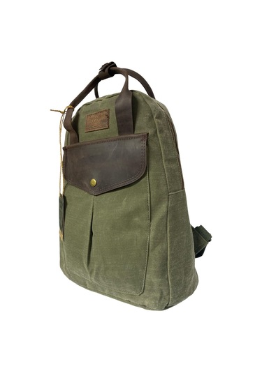 Vintage Deri Kanvas Su Geçirmez Disayn Unisex Gezi Okul Kamp Seyahat Sırt Çantası 28x39cm Haki
