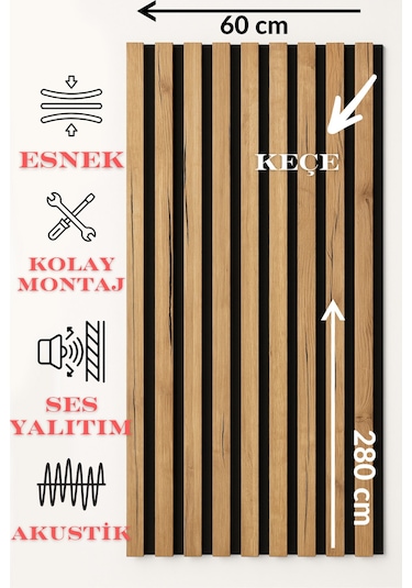 Savana Meşe Keçe Tabanlı Ses Yalıtımlı Duvar Paneli 60x280 Cm Akustik Dekoratif Panel 8 Mm Kalınlık Savanameşe