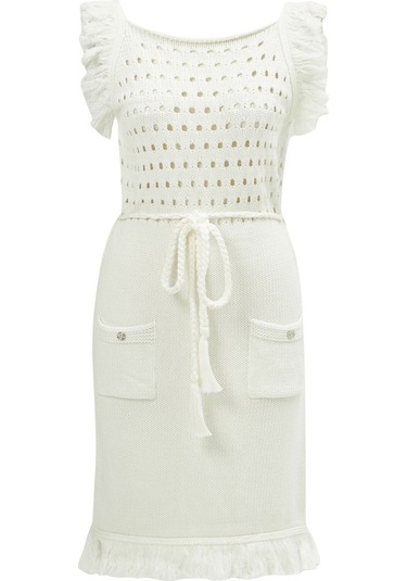 Peraluna Mıyokı Dress %100 Pamuk Diz Hizası Yazlık Kadın Triko El Kırık Beyaz