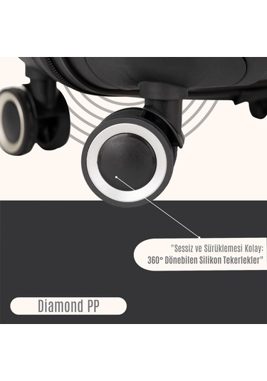 Npo Diamond Pp Polipropilen Kabin, Orta Ve Büyük Boy 3'lü Kırılmaz Valiz Seti-siyah Siyah