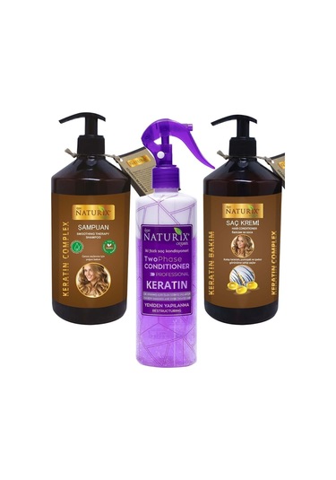 Naturix Keratin Komplex Şampuan 600 ML + Fön Suyu 400 ML + Saç Kremi 500 ML