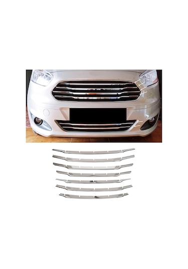 Ford Courier Uyumlu 2017-2023 Krom Ön Panjur 7 Parça Paslanmaz Çelik