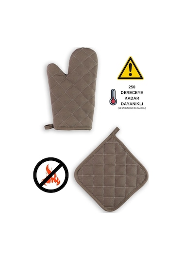 Yanmaz Fırın Eldiveni Ve Fırın Tutacağı 1 Eldiven 1 Tutacak Antrasit