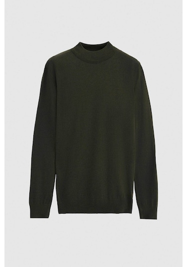 D's Damat Regular Fit Haki Pamuk Karışımlı Yarım Balıkçı Triko Kazak Haki