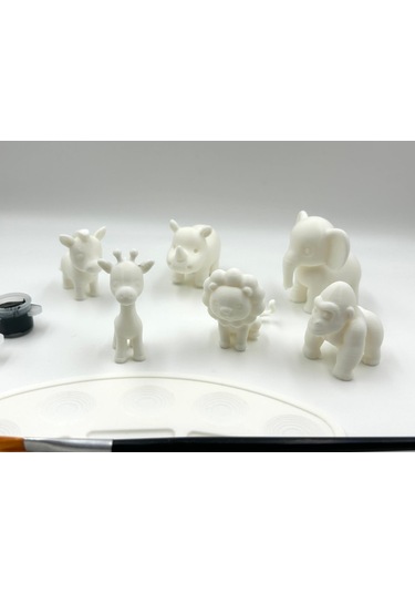 Mini Hayvan Boyama Seti 6 Renk Boya, 2 Fırça Ve Paletli 3d Baskı Figür Seti 4 6 Cm
