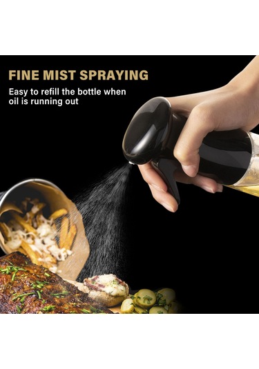 Fosenze Siyah Plastik Yağ Spreyi - 200ml Kontrollü Yağlama, Pişirme/grill İçin + Yağ Fırçası Ve Temizlik Fırçası Seti Siyah