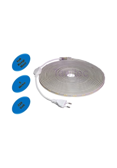 HORTUM ŞERİT LED 220 VOLT SU GEÇİRMEZ FİŞ DAHİL 5 METRE MAVİ