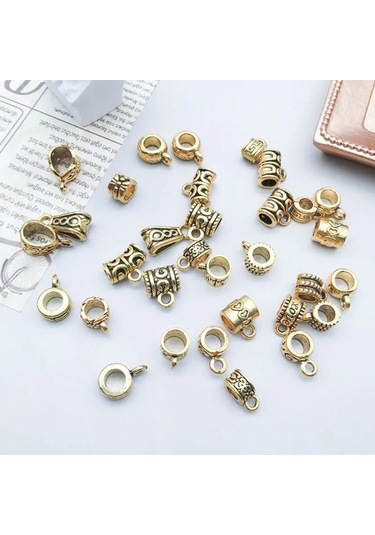 Monyee Zink Çelik Üç Yollu Bağlantı Elemanı 13mm Boyut, 4.5mm Delik 15 Farklı Desen, Toplam 30 Adet 1.2g/adet - Sn46 Altın