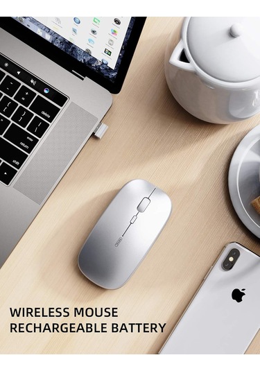 Kablosuz Fare İnce Mini Sessiz Şarj Edilebilir 2.4g Usb Alıcı 1600dpı Gümüş Diğer